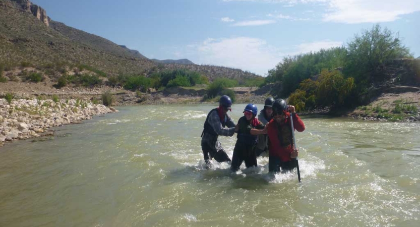 young adults canoeing trip in texas